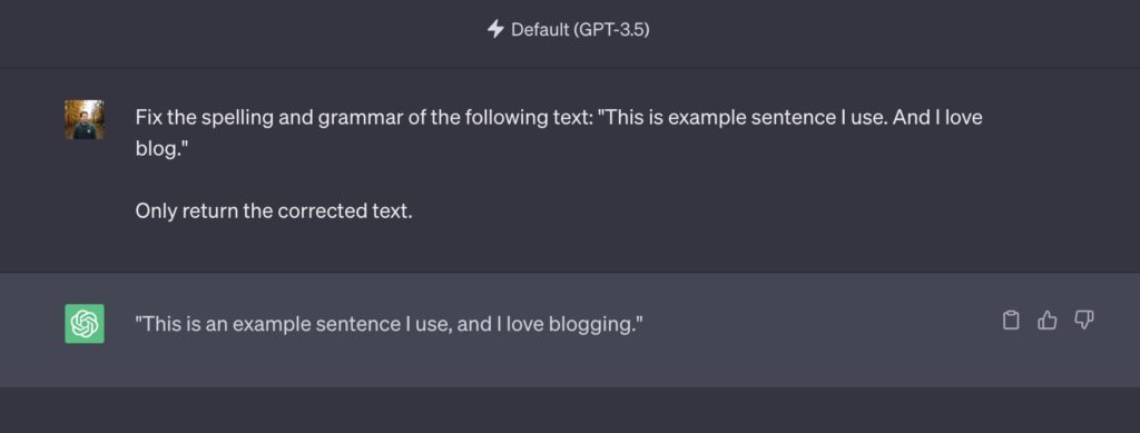 ChatGPT grammar fixing screenshot