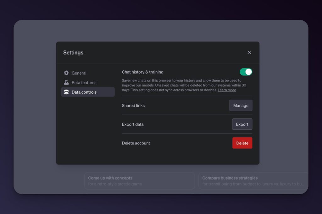 ChatGPT data controls