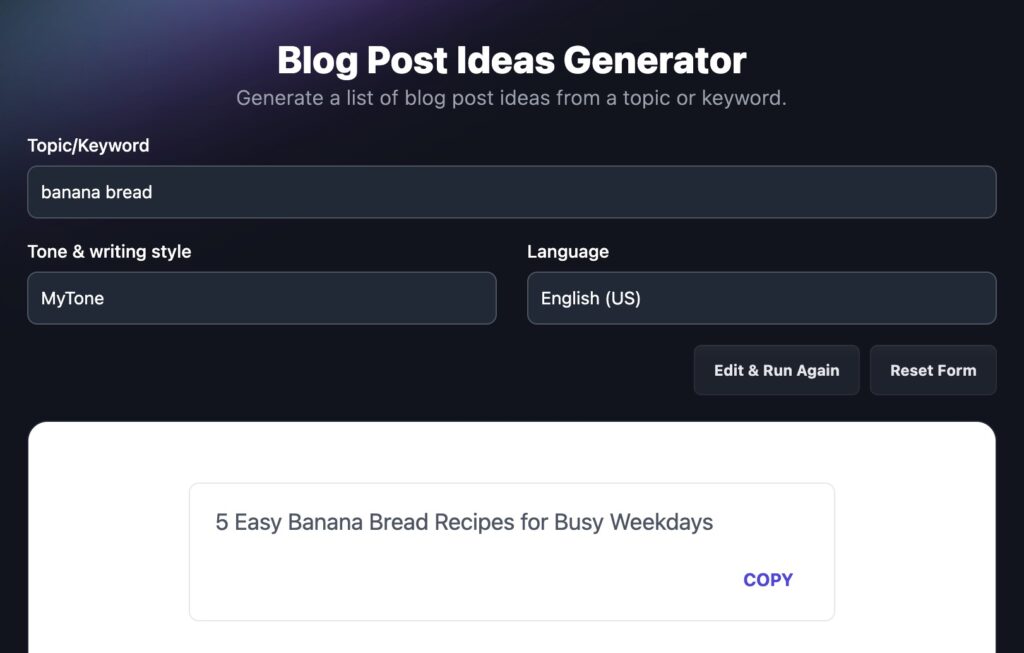 Blog Post Idea Generator (AI for Writers) Example