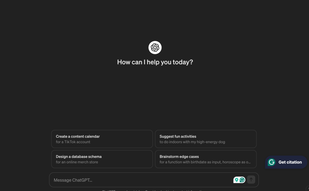 ChatGPT Logged In Homepage (Screen Shot)
