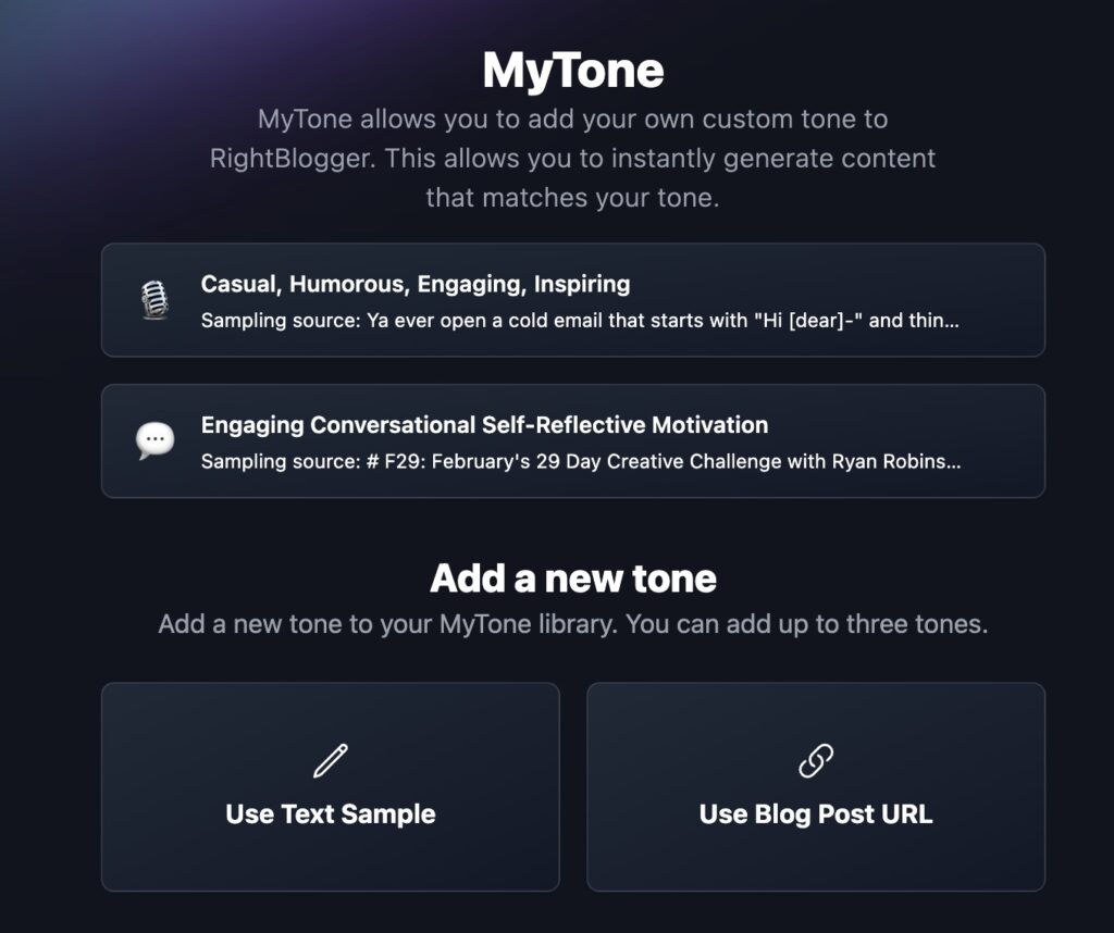 MyTone Custom Writing Style for AI Tools in RightBlogger