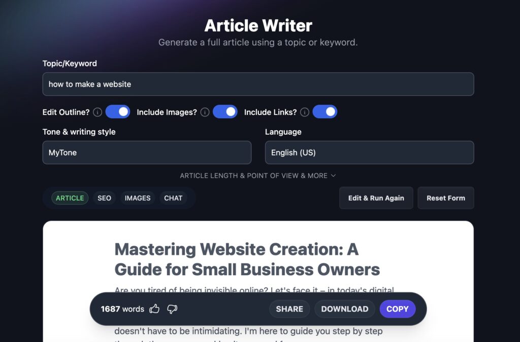 RightBlogger's AI Article Writer for Marketing Agencies