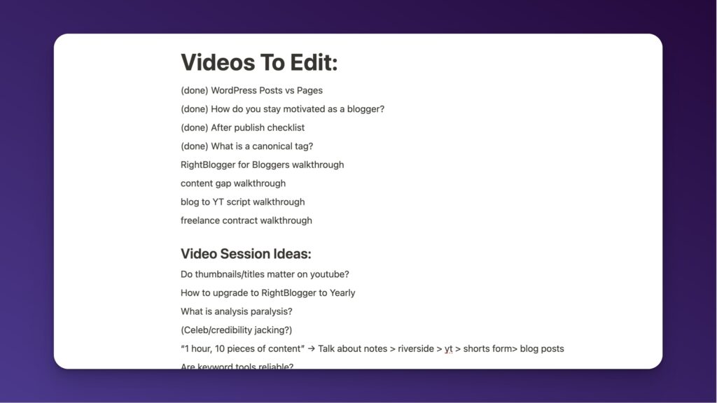 RightBlogger video idea note